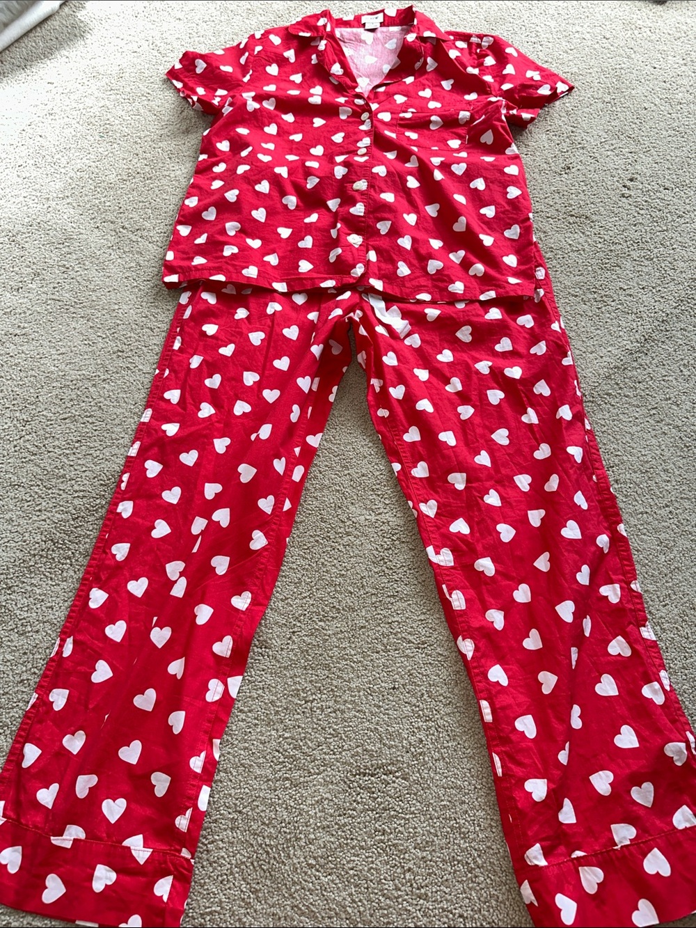 J. Crew cotton Red Heart Print Pajama Set